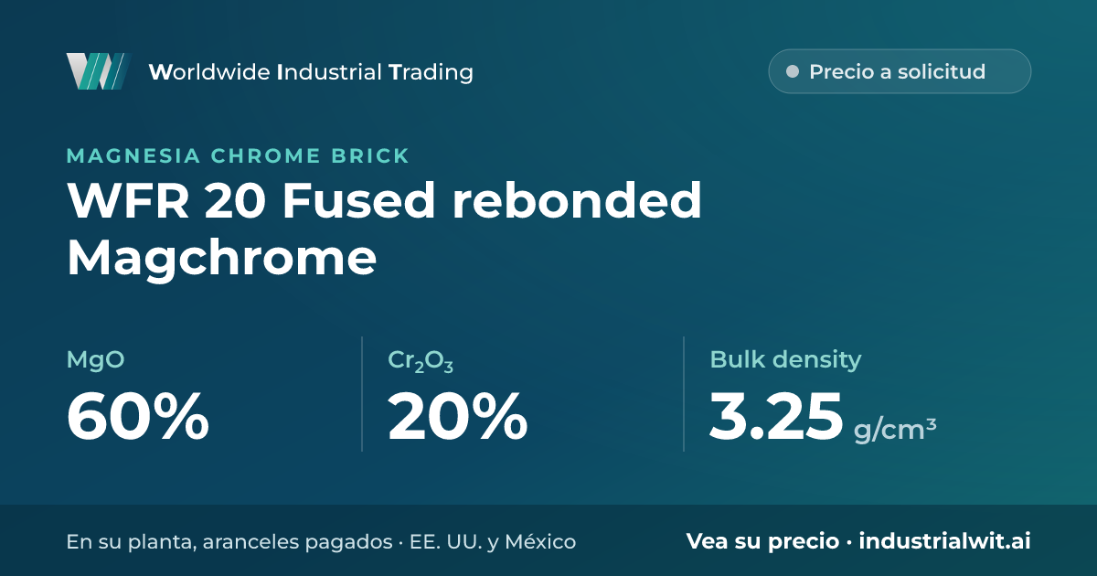 WFR 20 Fused rebonded Magchrome: MgO 60% · Cr2O3 20% · Bulk density 3.25 g/cm³