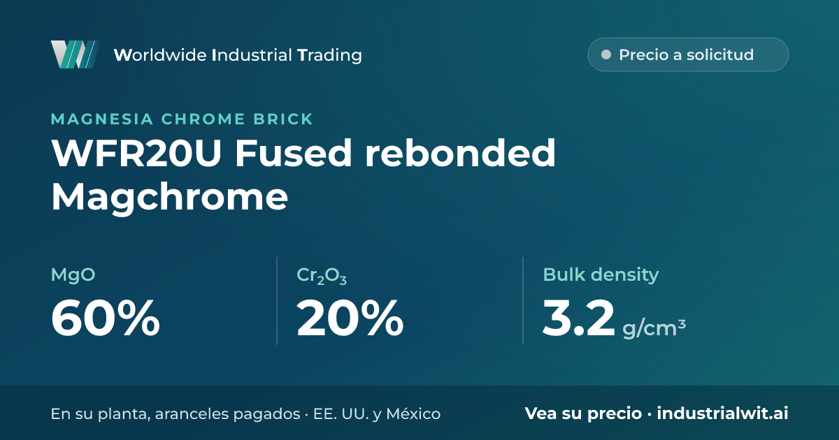 WFR20U Fused rebonded Magchrome: MgO 60% · Cr2O3 20% · Bulk density 3.2 g/cm³