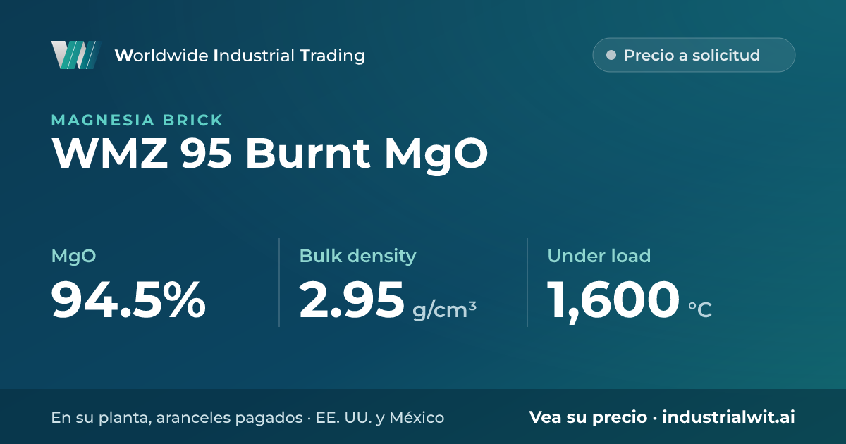 WMZ 95 Burnt MgO: MgO 94.5% · Bulk density 2.95 g/cm³ · Under load 1,600 °C